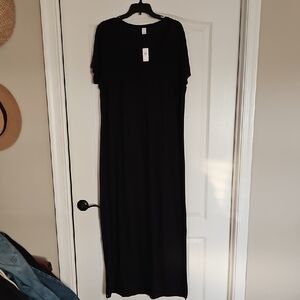 Old Navy Black Sheath Maxi Dress Crew Neck Short Sleeve